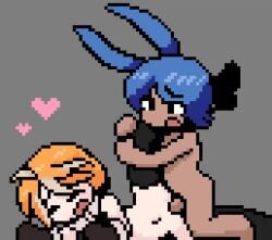 animated blue_hair bunny_boy_the_swordman_rabbit_(juztplay) closed_eyes eyebrows_visible_through_hair juztplay leg_grab leg_up mp4 naked naked_male no_sound nude nude_male one_eye_open open_mouth pink_hearts pixel_art pixel_heart pixelated thrusting vaginal_penetration vaginal_sex video warrior_girl_(juztplay) yellow_hair