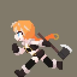 animated axe holding_axe holding_object holding_weapon juztplay orange_hair pixel pixel_(artwork) pixel_art pixelated ponytail sfw video walk_cycle walking warrior_girl_(juztplay) white_hair_stripe