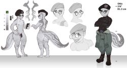 2022 anthro ass balls biped black_penis boots clothing digital_media_(artwork) digitigrade eyewear flaccid footwear furgonomic_footwear genitals glasses green_eyes grey_body hat headgear headwear hi_res kobold male model_sheet penis raptoral round_glasses solo standing striped_body stripes white_balls white_body wide_hips