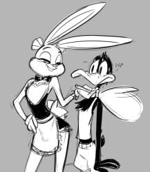 2boys andrew_dickman awd bigdad bugs_bunny crossdressing daffy_duck femboy fembugs_bunny girly looney_tunes maid_uniform smooth_fur warner_brothers