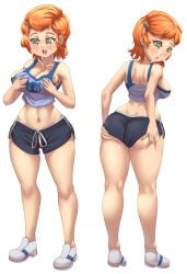 1girls absurd_res ben_10 big_ass big_breasts cartoon_network cjhomics cleavage crop_top female female_only fondling_breast green_eyes gwen_tennyson highres looking_back open_mouth orange_hair short_hair short_shorts sideboob solo solo_female thick_thighs wide_hips