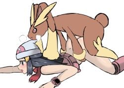 1boy 1girls anthro anthro_on_human anthro_penetrating anthro_penetrating_human beanie beanie_hat clothed clothed_sex clothing dawn_(pokemon) female female_penetrated from_behind_position gray_eyes gray_hair human light-skinned_female light_skin lopunny male male/female male_penetrating male_penetrating_female male_pokemon/female_human nivi on_top penetration pokemon pokemon_(species) pokephilia prone_bone sex skirt