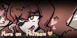 brown_hair cum eyebrows_visible_through_hair eyes_looking_up eyes_rolling_back female/monster fur heart heart-shaped_pupils hi_res high_quality juztplay knightress_(juztplay) open_mouth patreon patreon_reward pink_hearts ponytail werewolf