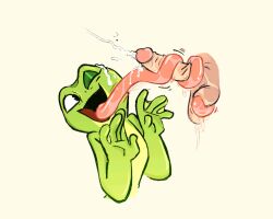 amphibian blowjob cum_on_body cum_on_face cumming cumshot disembodied_penis disney disney_princess facial fellatio feral fluttershythekind frog hands_up human humanoid_penis long_tongue looking_at_penis the_princess_and_the_frog tiana tongue tonguejob