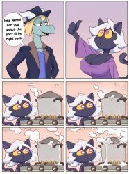 big_breasts comic dragon english_text feline fully_clothed funny furry furry_only nemo_(simplifypm) original_character pot pseftis_savra simple_background speech_bubble the_simplifypm-verse thumbs_up white_hair yoelrabbit