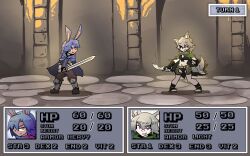 battle bunny_boy_the_swordman_rabbit_(juztplay) gameplay_mechanics health_bar hp_bar juztplay medival numbers rogue_the_wolf_girl_(juztplay) rpg_game safe_for_work sfw tagme trpg