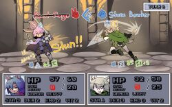 battle bunny_boy_the_swordman_rabbit_(juztplay) gameplay_mechanics health_bar hp_bar juztplay medival numbers rock_paper_scissors rogue_the_wolf_girl_(juztplay) rpg_game safe_for_work sfw tagme trpg