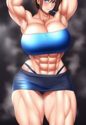 1girls abs ai_generated armpits arms_up bare_arms bare_legs bare_midriff bare_shoulders bare_thighs blue_eyes blue_tubetop blush brown_hair capcom cleavage huge_breasts jill_valentine jill_valentine_(sasha_zotova) large_breasts looking_at_viewer massive_breasts midriff miniskirt muscle muscles muscular muscular_arms muscular_female muscular_legs muscular_thighs resident_evil resident_evil_3 resident_evil_3_remake seductive_smile shiny_skin short_hair skirt sleeveless smile stable_diffusion steam steaming_body strapless sweat tagme thick_thighs tube_top tubetop voluptuous voluptuous_female whale_tail wide_hips