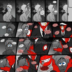 arwyn_(nsfw-lemonfizz) blue_eyes comic countryhumans countryhumans_oc gay glasses kissing nazi_germany_(countryhumans) nsfw-lemonfizz red_body tagme teeth text threesome