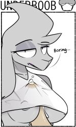 anthro boobjob breasts cum cum_through_clothes cumming ejaculation ejaculation_between_breasts furry human human_on_anthro looking_at_viewer paizuri paizuri_under_clothes pov precum precum_through_clothing shirt_cut_meme titfuck_under_clothes titjob