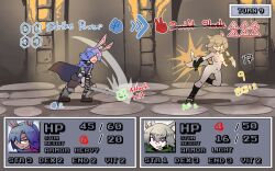 battle bunny_boy_the_swordman_rabbit_(juztplay) gameplay_mechanics health_bar hp_bar juztplay medival naked naked_female numbers rock_paper_scissors rogue_the_wolf_girl_(juztplay) rpg_game tagme trpg