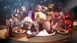 3d 3d_(artwork) 8girls apple ass awoken bent_over bent_over_table big_ass big_breasts breasts bungie bunter_(hunter) destiny_(game) destiny_(video_game) destiny_2 exo female_only fireball_(warlock) food glowing group guardian_(destiny) helmet hunter_(destiny) nezzy_(sonicfreak) seductive skimpy sonicfreak sonikku_(sonicfreak) thanksgiving warlock_(destiny)