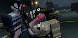 3d blush firefighter firefighter_uniform gas_mask holding_head infected juggernaut_(those_who_remain) moosty nervous roblox roblox_game robloxian self_upload source_request tagme those_who_remain threatening wide_eyes zombie