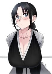 1girls big_breasts black_hair bleach bleach:_the_thousand-year_blood_war breasts busty cleavage closed_mouth collarbone eyewear female glasses grey_eyes highres huge_breast katori_batsu'unsai large_breasts massive_breasts megane solo voluptuous xtermination