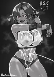 1girls aestheticc-meme alternate_breast_size artist_signature black_and_white booty_shorts breasts bukkake colored_version_available cum cum_everywhere cum_on_body female hips large_breasts ruby_rose rwby short_hair short_shorts shorts sports_bra sportswear thick_thighs thighs wide_hips