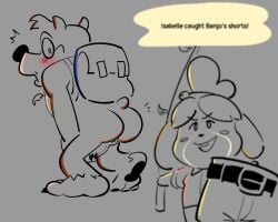 2022 animal_crossing anus ass backpack backsack bag balls banjo-kazooie banjo_(banjo-kazooie) crossover isabelle_(animal_crossing) microsoft mxmanagement nintendo penis rareware