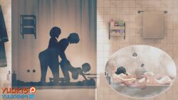 1boy 2girls 3d 3d_animation animated bathroom bathtub cheating cheating_girlfriend cheating_wife doggy_style from_behind from_behind_position mother mother_and_daughter netorare no_bra no_sound ntr oyakodon shadow shorter_than_30_seconds silhouette silhouette_sex steam uzaki-chan_wa_asobitai! uzaki_hana uzaki_tsuki video yuukis