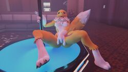 1girls 3d 3denos big_breasts digimon female_only furry masturbation pole renamon renamon_(warfaremchine)