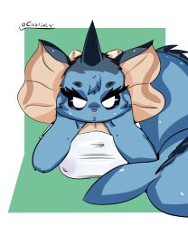 anthro big_breasts black_sclera castinly clothing eeveelution female fish fluffy fox furry nipple_bulge pokemon pokemon_(species) tail vaporeon wet wet_clothes white_shirt