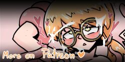 cleric_girl_(juztplay) cum cum_in_hair cum_on_face cumming cumshot eyebrows_visible_through_hair glasses green_eyes heart heart-shaped_pupils juztplay open_mouth orange_hair patreon patreon_reward ponytails tentacle tentacle_sex text