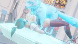 1girls 3d animated bestiality blueberg bouncing_breasts breasts clothed_female female gagged green_eyes green_hair kiriko_(overwatch) kitsune_(overwatch) lying mp4 no_sound overwatch overwatch_2 thighhighs video zoophilia