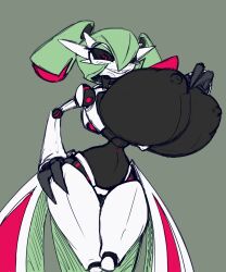 black_sclera breasts female huge_breasts imric1251 iron_valiant looking_at_viewer paradox_pokemon pokémon_(species) pokemon red_eyes thick_thighs