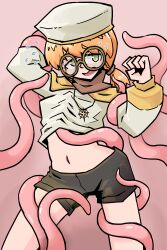 alternate_version_available cleric_girl_(juztplay) dubious_consent eyebrows_visible_through_hair glasses green_eyes hat hi_res high_quality juztplay necklace open_mouth orange_hair ponytails star_necklace sweat sweatdrops tentacle wrapped_in_tentacles wrapped_up