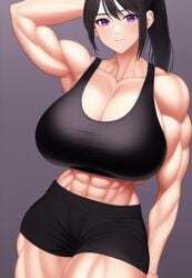 1girls abs ai_generated armpits arms_up bare_arms bare_legs bare_midriff bare_shoulders bare_thighs biceps black_hair black_shorts black_tank_top blush cleavage enen_no_shouboutai fire_force huge_breasts large_breasts looking_at_viewer massive_breasts midriff muscle muscles muscular muscular_arms muscular_female muscular_legs muscular_thighs one_arm_up oze_maki ponytail purple_eyes short_shorts shorts sideboob stable_diffusion tagme tank_top thick_thighs voluptuous voluptuous_female wide_hips