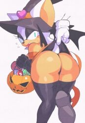 anthro anthro_bat ass big_ass clothed clothing cute_fang disembodied_hand elbow_gloves female furry furry_tail gloves halloween inkuusan pumpkin rouge_the_bat sonic_(series) sonic_the_hedgehog sonic_the_hedgehog_(series) surprised thighhighs trick_or_treat upskirt white_background wings witch_hat