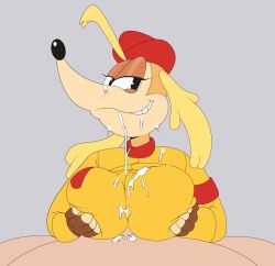 anthro boobjob breasts canine clothed clothed_female clothed_female_nude_male clothing cum cum_on_body cum_on_breasts cum_on_clothes cum_on_face cum_through_clothes cumming cumshot cuphead_(game) ejaculation ejaculation_between_breasts facial female furry gosgoz human human_on_anthro large_breasts looking_at_viewer male_human/female_anthro male_on_anthro paizuri paizuri_under_clothes pilot_saluki_(cuphead) pov titfuck_under_clothes titjob unseen_male_face yellow_clothing