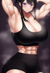 1girls abs ai_generated armpits arms_up bare_arms bare_legs bare_midriff bare_shoulders bare_thighs biceps black_hair black_shorts black_tank_top blush booty_shorts cleavage enen_no_shouboutai fire_force gigantic_breasts huge_breasts large_breasts looking_at_viewer massive_breasts midriff muscle muscles muscular muscular_arms muscular_female muscular_legs muscular_thighs oze_maki ponytail purple_eyes short_shorts shorts sideboob stable_diffusion steam steaming_body sweat tagme tank_top thick_thighs voluptuous voluptuous_female wide_hips