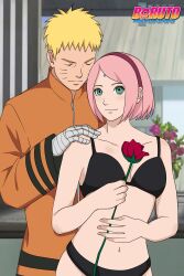 before_sex black_lingerie blonde_hair blush boruto:_naruto_next_generations cheating closed_eyes couple cute flower green_eyes jack_.mery lingerie naruto pink_hair romantic sakura_haruno smile smiling uzumaki_naruto