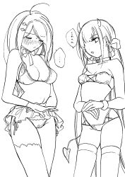 2girls akamatsu_kaede angel blush bra breasts danganronpa danganronpa_v3 demon embarrassed female_only harukawa_maki large_breasts panties skimpy skimpy_clothes small_breasts straight_hair underwear underwear_only zang_li