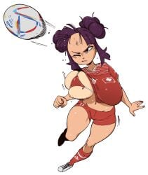 1girls 2022_fifa_world_cup big_breasts big_forehead breasts command_grab female female_only fivehead forehead huge_breasts mole mole_on_breast nuclearwasabi shirt_lift short_shorts shorts soccer soccer_ball soccer_uniform tagme thick_thighs twin_buns white_background world_cup