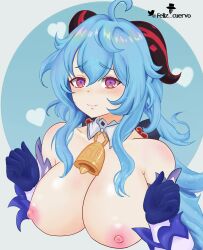 big_breasts blue_hair cowbell cute feliz_cuervo ganyu_(genshin_impact) genshin_impact nsfw pink_nipples