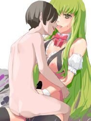 1boy 1girls after_kiss ass breasts c.c. chikkinage_nage code_geass female femsub green_eyes handjob light-skinned_female light-skinned_male light_skin long_hair male maledom saliva_trail sex_slave sex_toy tagme yellow_eyes