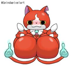 1:1 2022 2_tails anthro ass axoarts balls big_butt biped black_eyes blush flaccid genitals glans holding_legs_up huge_butt huge_thighs humanoid_genitalia humanoid_penis jibanyan lying male multi_tail multicolored_body nude on_back penis presenting presenting_hindquarters rear_view red_body short_stack shortstack simple_background solo thick_thighs two_tone_body video_games white_background white_body yellow_sclera yo-kai_watch