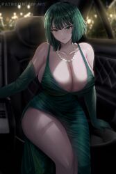 1girls abp_art artist_signature breasts cleavage dress female fubuki_(one-punch_man) green_eyes green_hair hips huge_breasts light-skinned_female light_skin looking_at_viewer one-punch_man patreon_username short_hair slim_waist thick_thighs thighs wide_hips