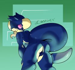 ass ass_focus balls big_ass big_balls big_butt blue_body butt_focus castinly furry kold_(castinly) long_tail long_tongue male male_only original_character scalie snake thick_thighs