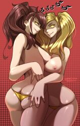 2girls ann_takamaki ass atlus big_ass big_breasts blonde_hair breasts brown_hair cognitive_ann evil female female_only glowing_eyes haysey_draws huge_ass human kujikawa_rise large_ass large_breasts long_hair looking_at_viewer lovers_arcana megami_tensei multiple_girls pale_skin panties persona persona_4 persona_5 removing_panties shadow_(persona) shadow_rise shadow_self_(persona) thong topless twintails yellow_eyes yuri