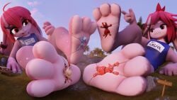 anthro bunny_ears canyon feet female foot_fetish foot_focus foot_slave foot_worship forced furry giantess insole larger_female larger_female_smaller_male male picnic_table pink_eyes pink_hair rope sign size_difference slave smaller_male smothering soles strapped_down stuck stuck_to_foot three_toes tooeks trapped used_as_an_object used_as_clothing