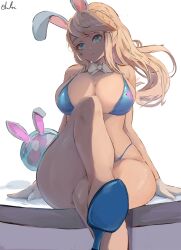 1girls alternate_version_available baby_(metroid) bikini blonde_hair blue_bikini blue_eyes bunny_ears bunny_girl bunnysuit female hartman_hips hi_res hips long_hair metroid metroid_(creature) miraihikari nintendo png ponytail samus_aran simple_background slim_waist solo_female thick_thighs thighs white_background wide_hips