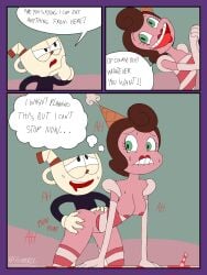 age_difference baroness_von_bon_bon comic comic_page cuphead cuphead_(game) female green_eyes pink_skin the_cuphead_show