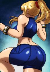 1girls alternate_version_available ass ass_focus back_view beg4cake big_ass big_butt blonde_hair bracelet bracelets breasts casual_outfit_(metroid) curvy female female_focus female_only from_behind gun hi_res high_resolution highres holding_gun holding_object holding_weapon large_ass light-skinned_female light_skin metroid nintendo ponytail revealing_clothes samus_aran shorts sideboob solo solo_female solo_focus tagme thighs topwear voluptuous