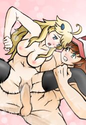 1boy 1boy1girl 1girls blonde_hair blue_eyes female golden_hair hat hetero kym kymmi kymmi_(pokemon_clover) nintendo pokemon pokemon_clover sex vaginal vaginal_penetration viol_(pokemon_clover)