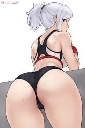 1girls ass back back_view blue_eyes bluefield booty_shorts breasts bubble_butt cameltoe female hi_res huge_ass large_breasts light-skinned_female light_skin low-angle_view medium_hair no_panties png ponytail rwby short_shorts shorts sports_bra sports_shorts sportswear sweat sweaty_body thick_thighs thighs white_hair winter_schnee