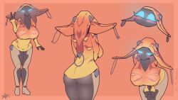 1girls alien alien_girl arcafterdark ass bent_over blush breasts female ivara_(warframe) peace_sign solo solo_female warframe