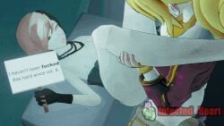 1futa 1girls 3d animated animated_gif blonde_hair brown_hair captain_position english_text eyes_half_open faceless faceless_character faceless_futanari female female_focus funny futa_on_female futanari half-closed_eyes heterochromia holding_object holding_sign infected_heart neo_(rwby) pink_hair rwby sign text tongue_out topless topless_female yang_xiao_long