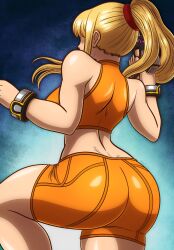 1girls alternate_version_available ass ass_focus back_view beg4cake big_ass big_butt blonde_hair bracelet bracelets breasts casual_outfit_(metroid) curvy female female_focus female_only from_behind gun hi_res high_resolution highres holding_gun holding_object holding_weapon large_ass light-skinned_female light_skin metroid nintendo ponytail revealing_clothes samus_aran shorts sideboob solo solo_female solo_focus tagme thighs topwear voluptuous