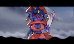 anthro boob_window cat_girl ditto ditto_copied_person drunkoak feline female female_focus female_only large_breasts muscular muscular_female nintendo oerba_yun_fang pokémon_(species) pokemon pokemon_(species) red_eyes smile weavile